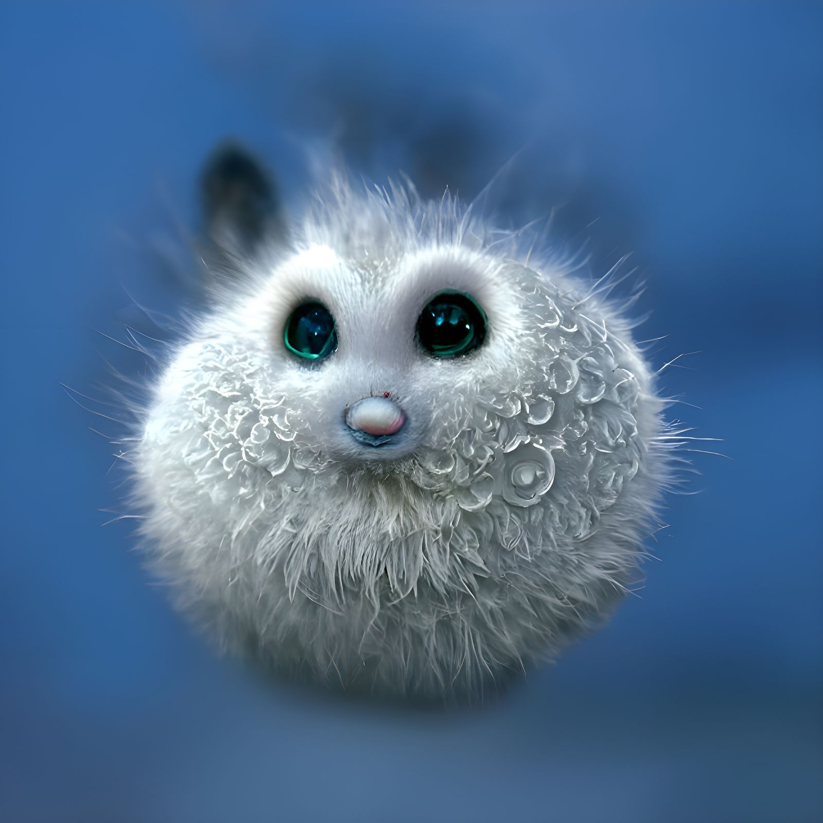 Adorable Fuzzy Orb Creature in Dreamy Clouds