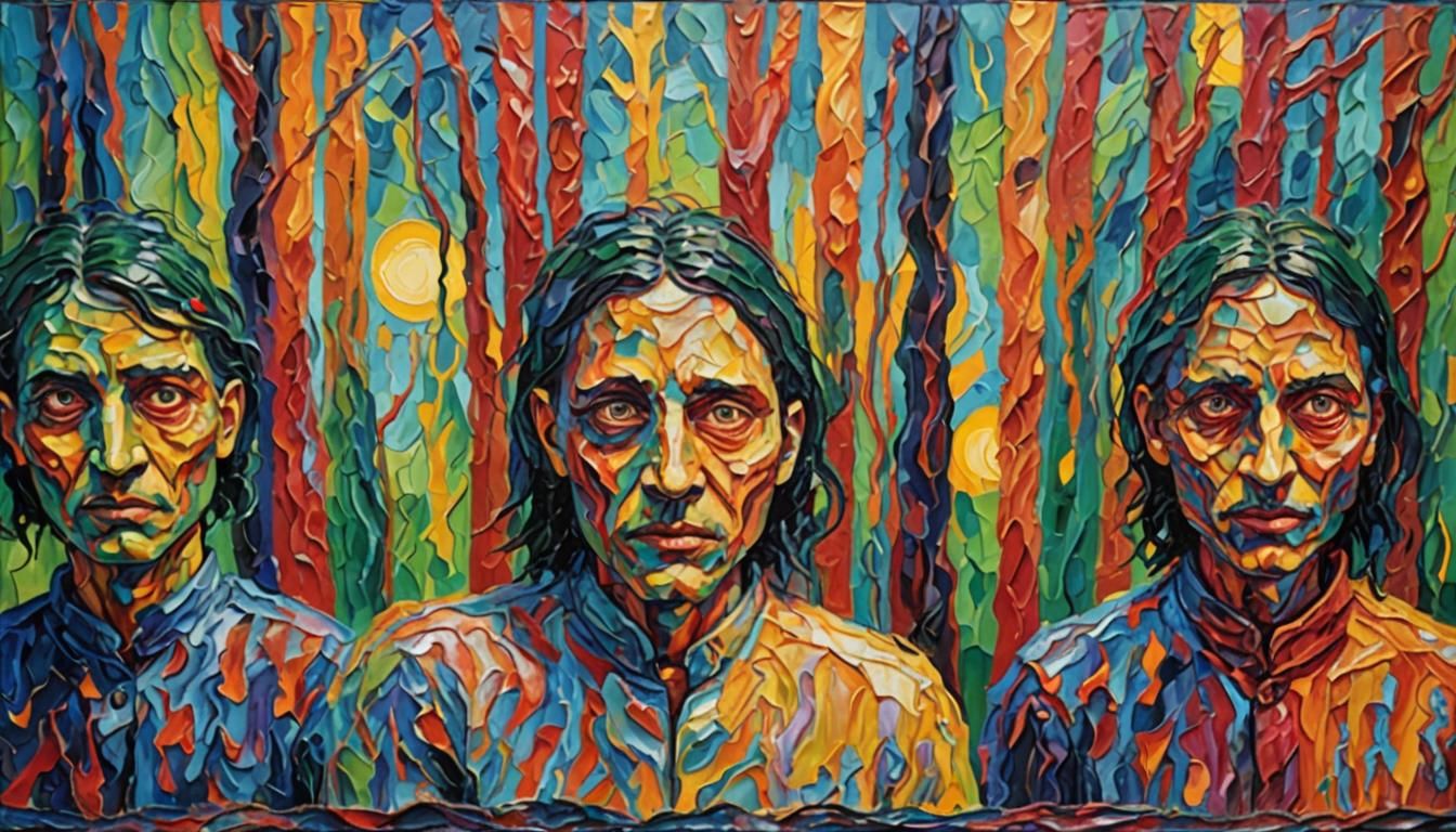 Surreal Dreamscape with Distorted Figures in Expressionist S...