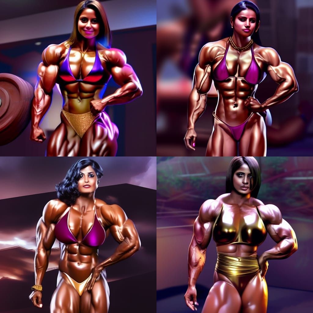 Indian Bodybuilder in Gold Bikini, 3D Animation