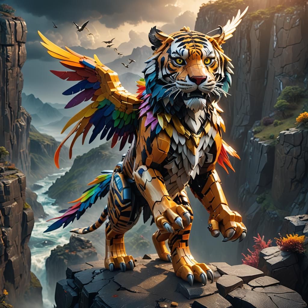 Lego Tiger with Wings on Stormy Cliff