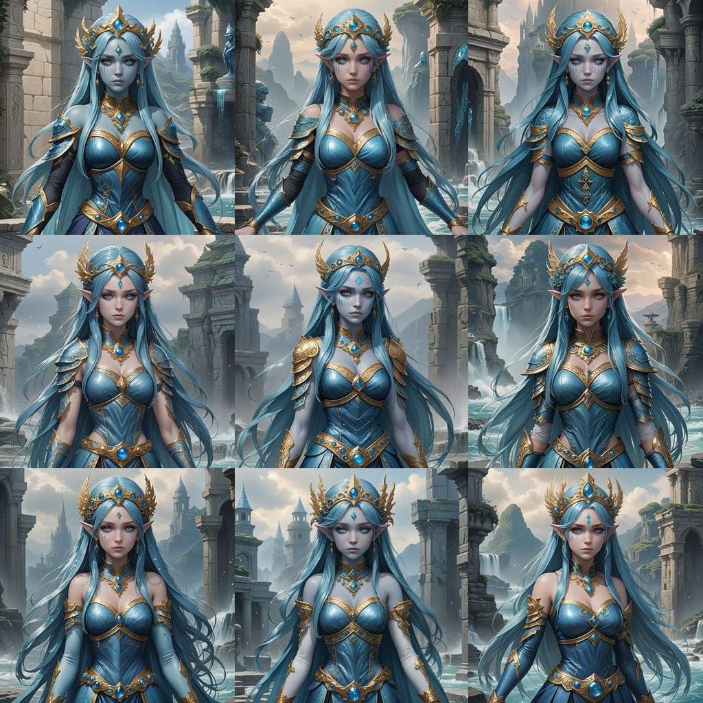Blue-Skinned Sea Elf Princess in Roman Outfit
