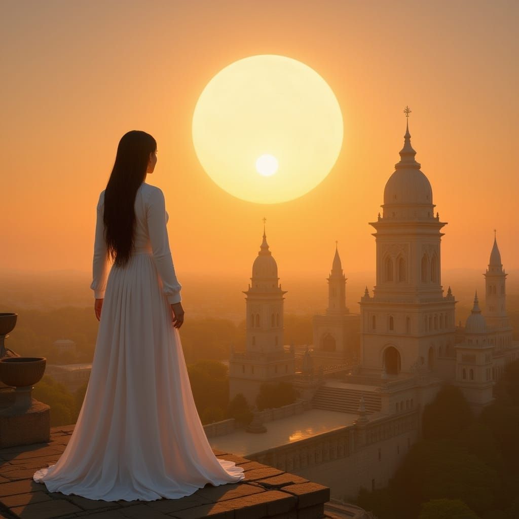 Goddess Overlooks Kingdom at Sunset: A Simon Stalenhag-Inspi...