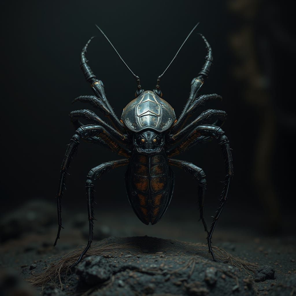 Biomechanical Arachnid Horror in Dark Surrealism Style