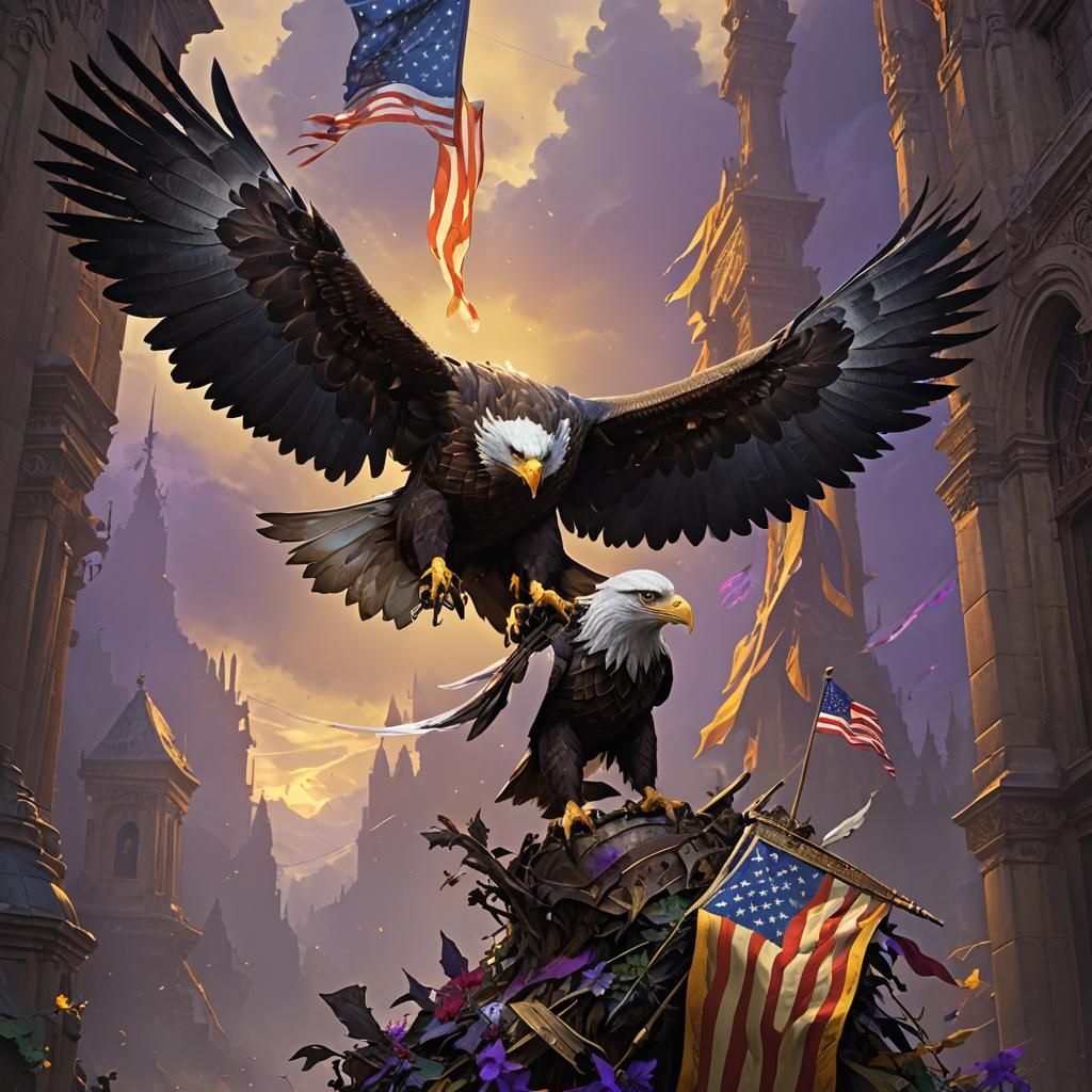 Eagle and Flag in Dark Fantasy Style