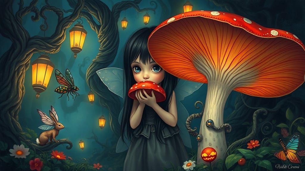 Surreal Mushroom Fairy in Whimsical, Dreamy Fantasy Art Styl...