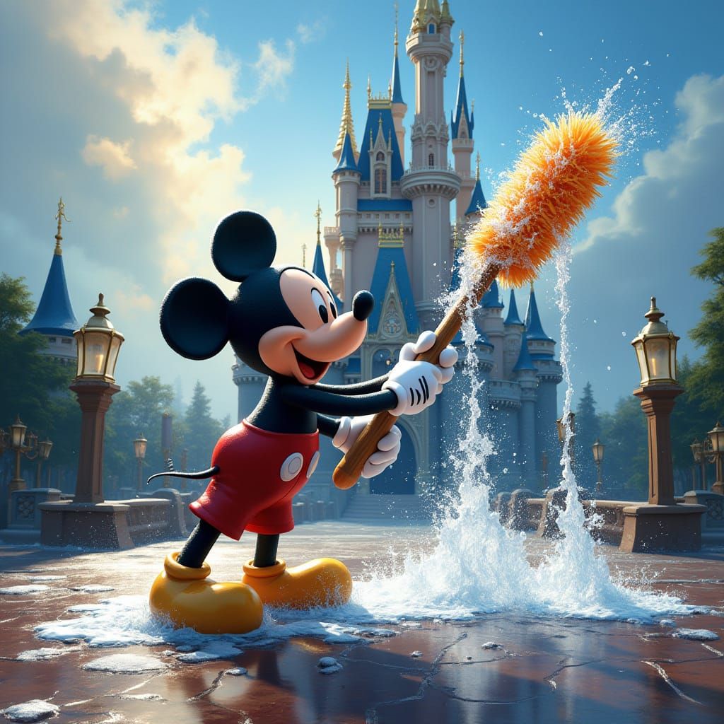Mickey Mouse Cleans Grand Castle with Magical Brushes