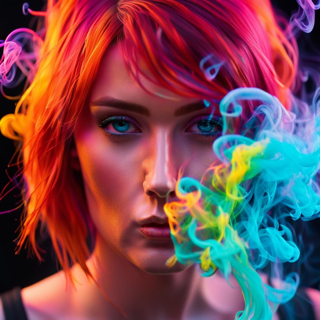 Ethereal Girl in Rainbow Smoke
