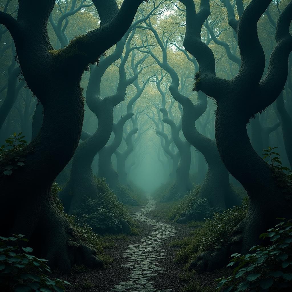 Eerie Laurel Thicket Maze: Matte Painting Landscape