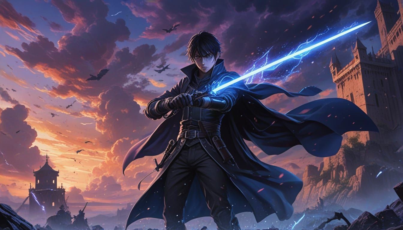 Epic Anime Warrior Kirito in Battle Ready Stance