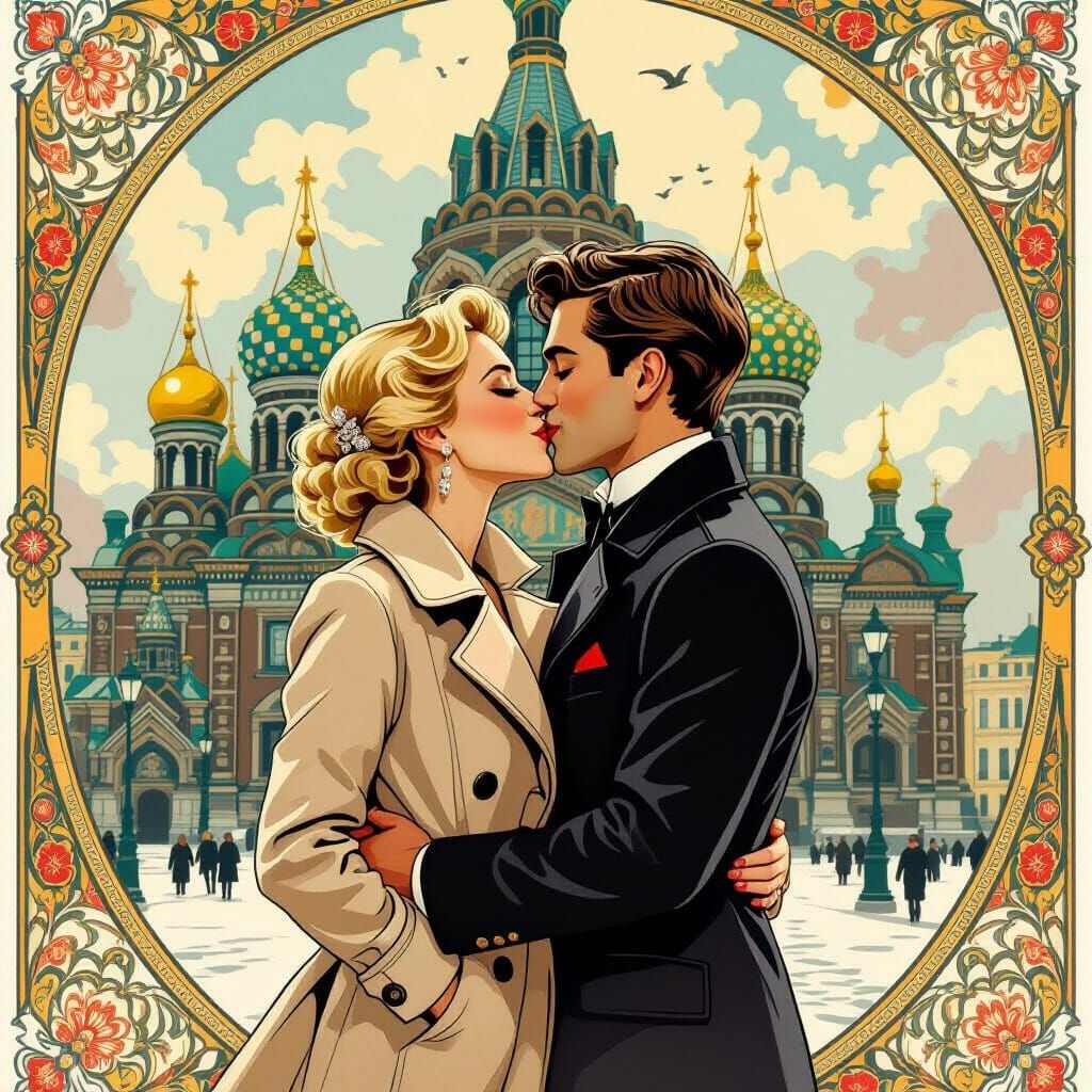 Romantic Kiss in St. Petersburg: Art Nouveau Style