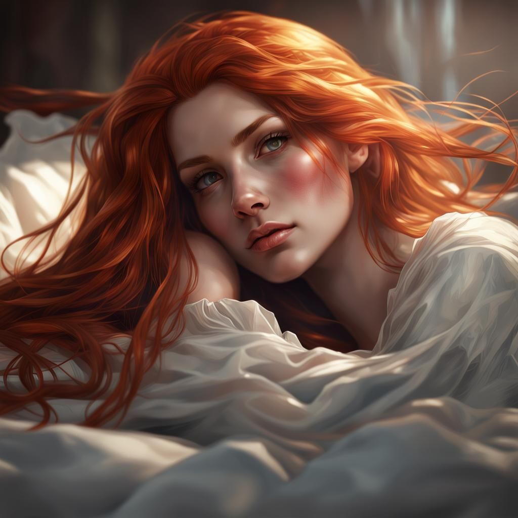 Longing Redhead Portrait in Hyperdetailed Style