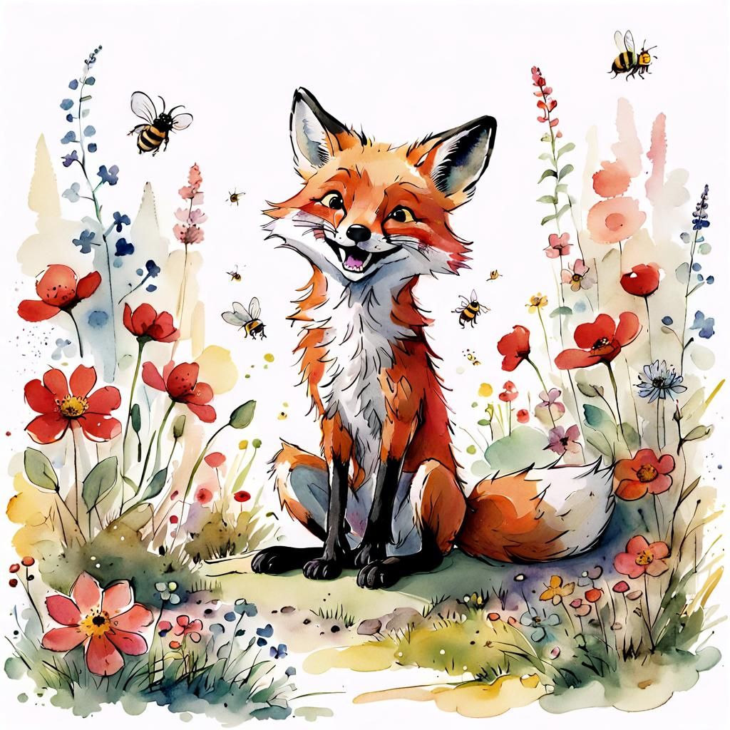 Chibi Fox Illustration in Quentin Blake Style