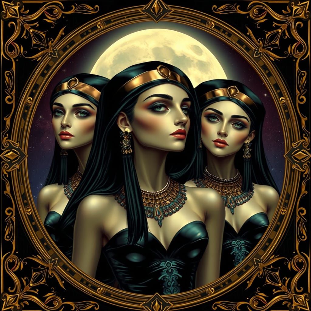 Dali-Inspired Ancient Witch Siblings Admire Full Moon