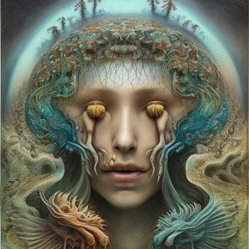 Surreal Cryptid Dreamscape in Oil Painting Style