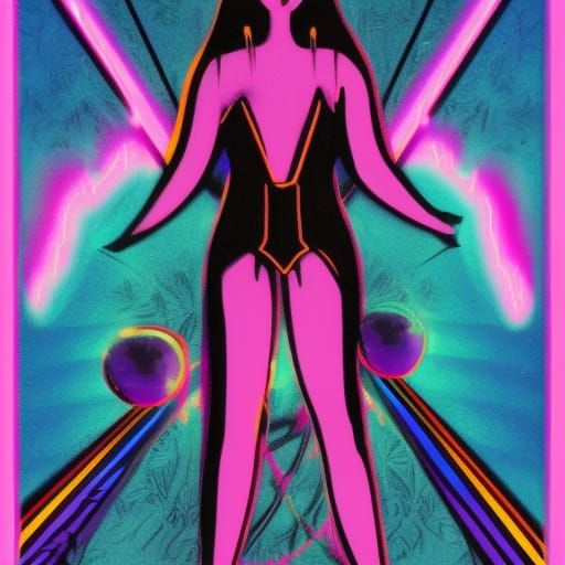 Synthwave Empress Tarot Card in Neon Retro Style