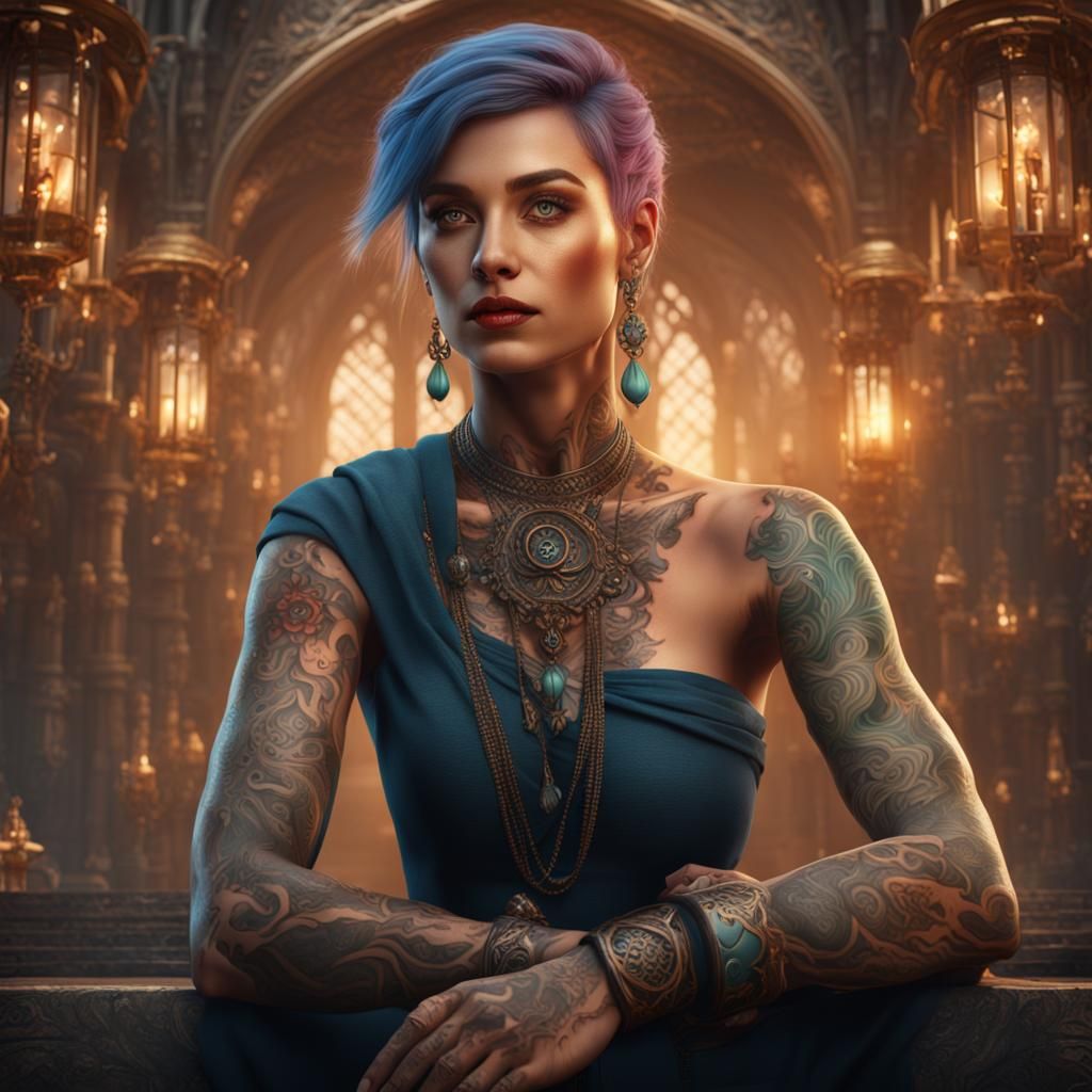 Tattooed Beauty: Detailed Fantasy Art