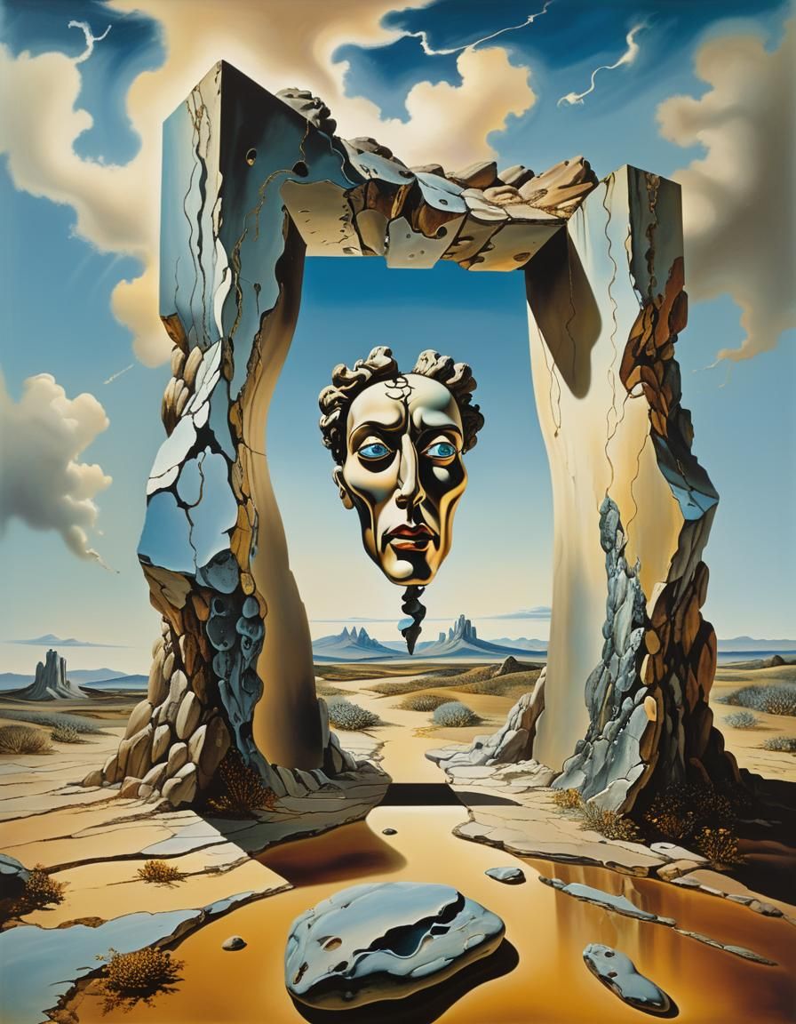 Surreal Landscape with Elastic Flora and Rock Face