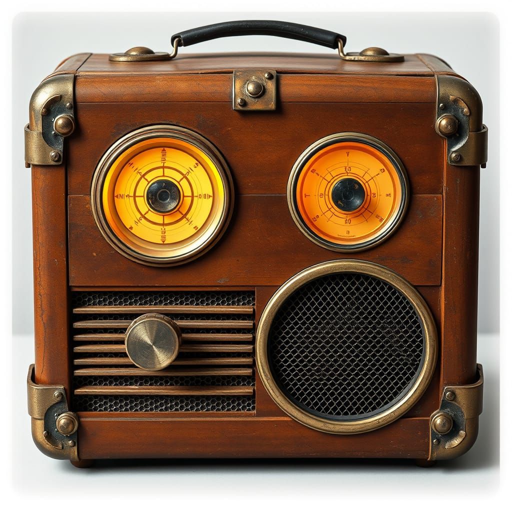 Retro Radio with Glowing Dials and Vintage Design