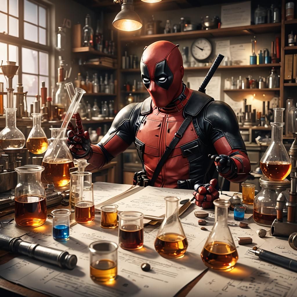 Deadpool's Alchemic Chemistry: Hyper-Realistic Digital Art