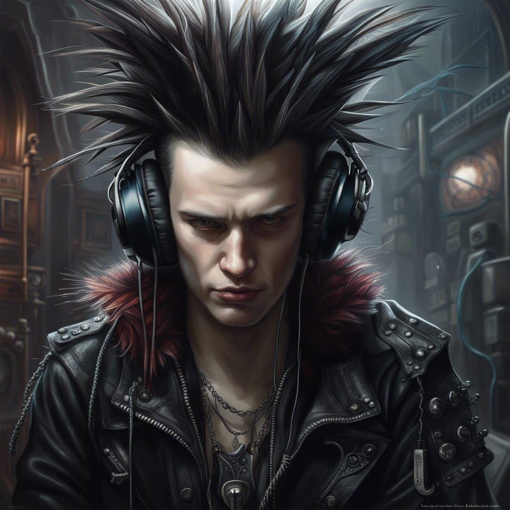 Spikey Haired Punk Listening to Heavy Rock