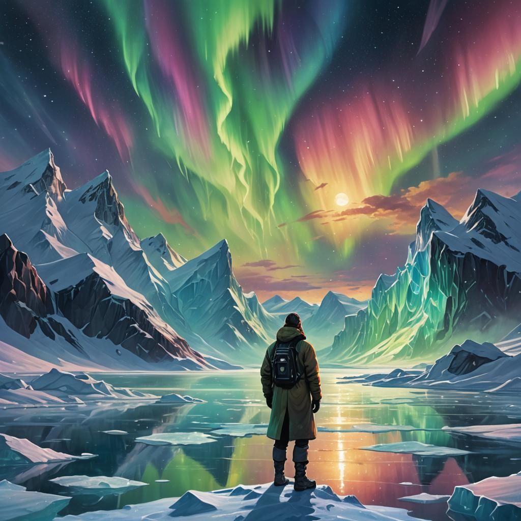 Antarctic Aurora: A Cinematic Oil Painting Concept