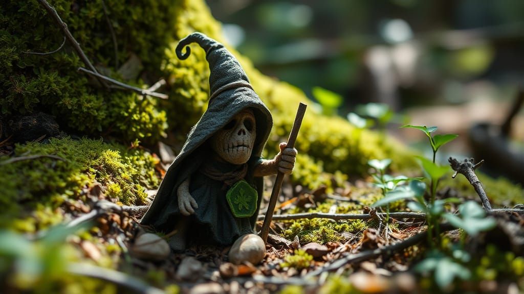 Moss-Crafted Plague Doctor in Forest Realm