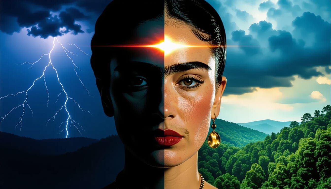 Surreal Eclipse Face: Storm and Forest