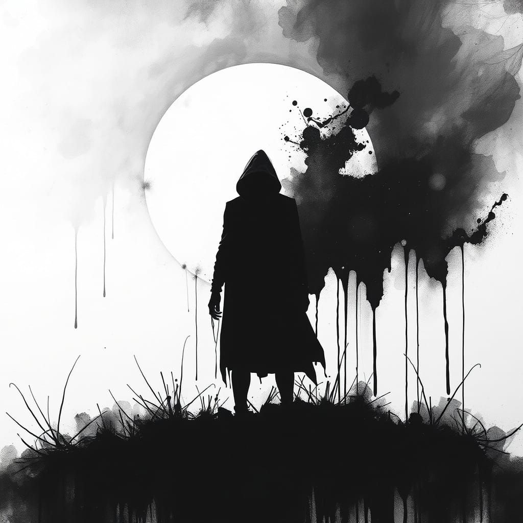 Dark Figure in Black Sun Silhouette