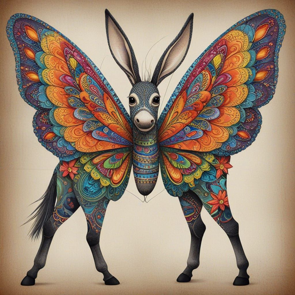 Donkey with Butterfly Wings: A Colorful Alebrije