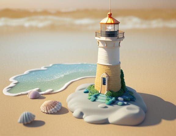 Lighthouse on Beach in Polymer Clay Sculpture