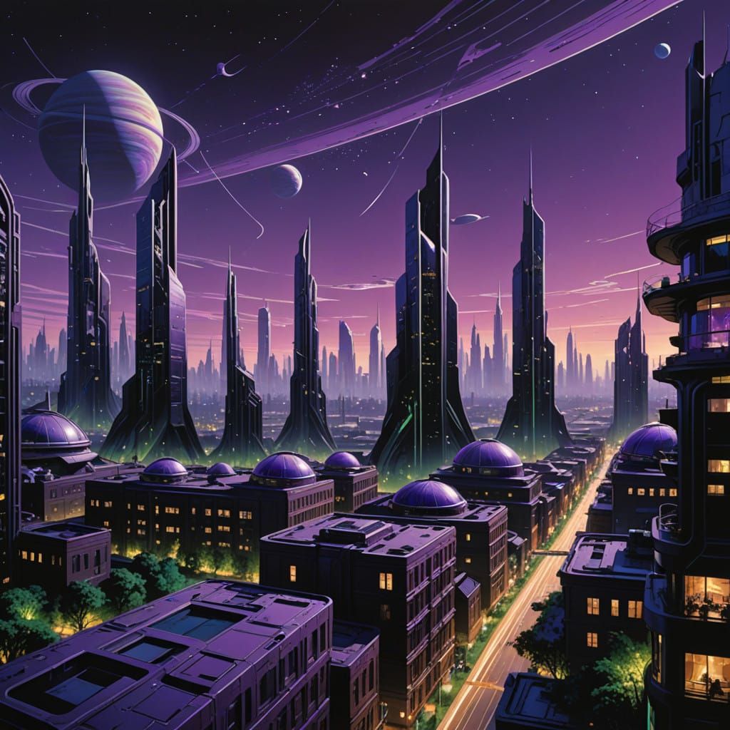 Surreal Cityscape Envelops Saturn in Futuristic, Ethereal Li...