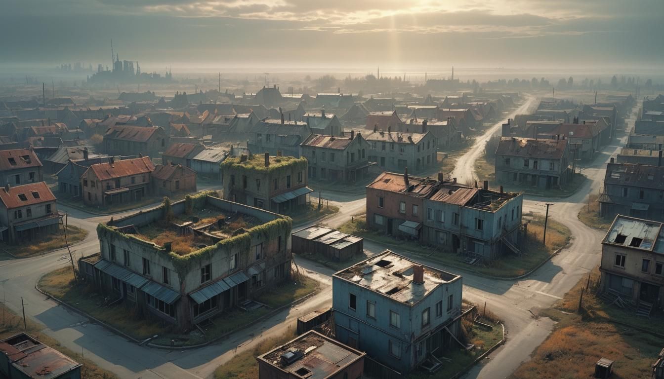 Post-Apocalyptic Town Landscape in Desaturated Colors