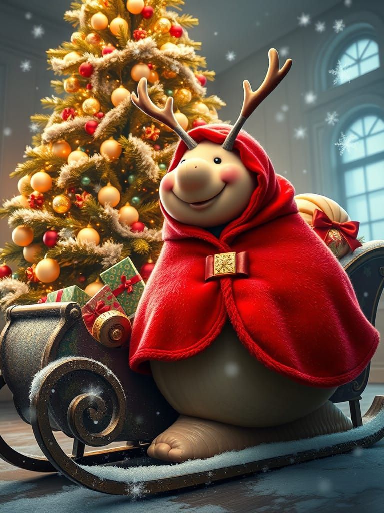 Whimsical Christmas Snail in Festive Attire