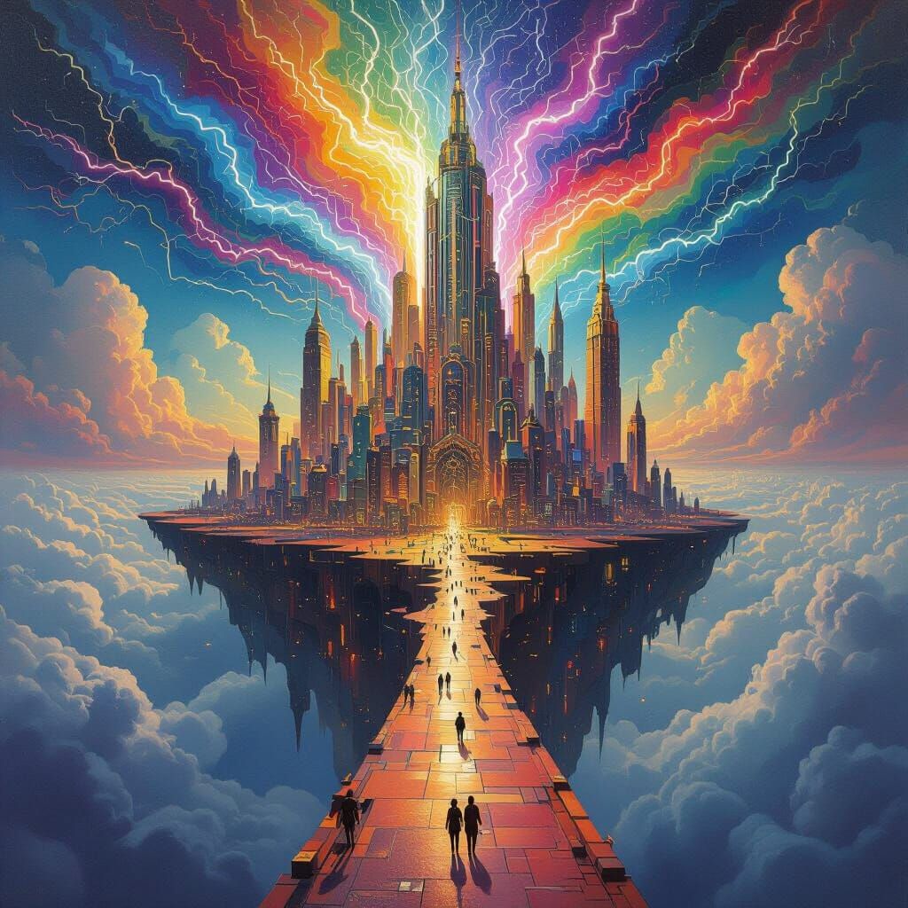 Floating City with Electric Sky