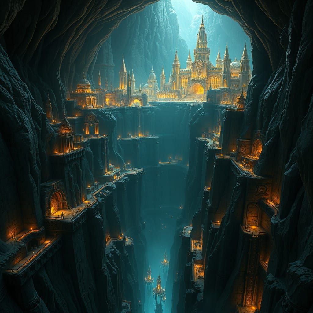 Epic Dwarven Metropolis in Majestic Abyssal Landscape