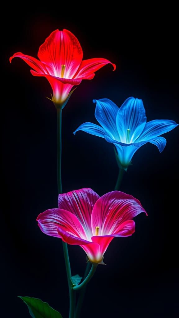 Red and Blue Spider Lilies in Cyberpunk Style