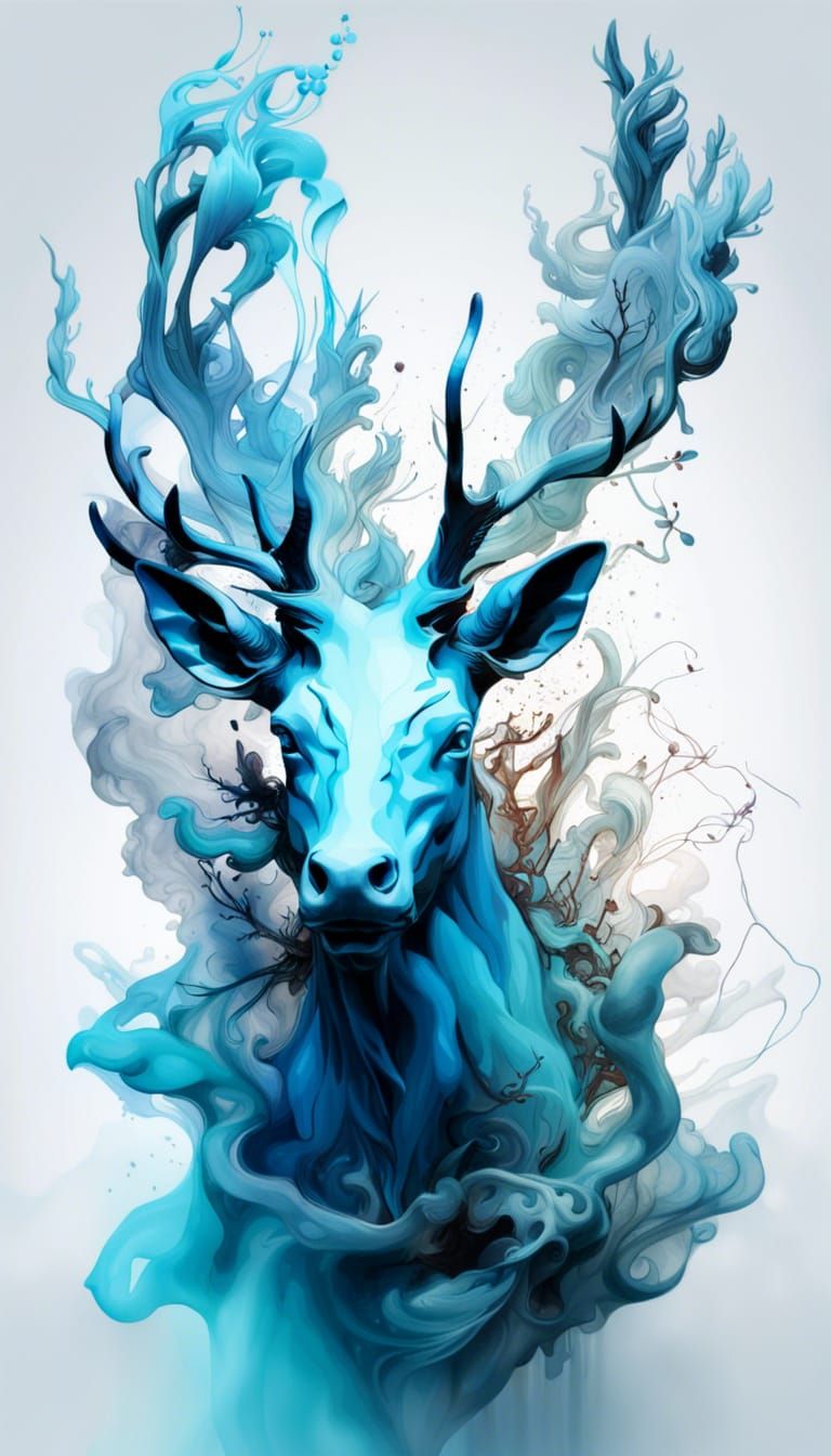 Magical Light Blue Patronus in Inkblot Style