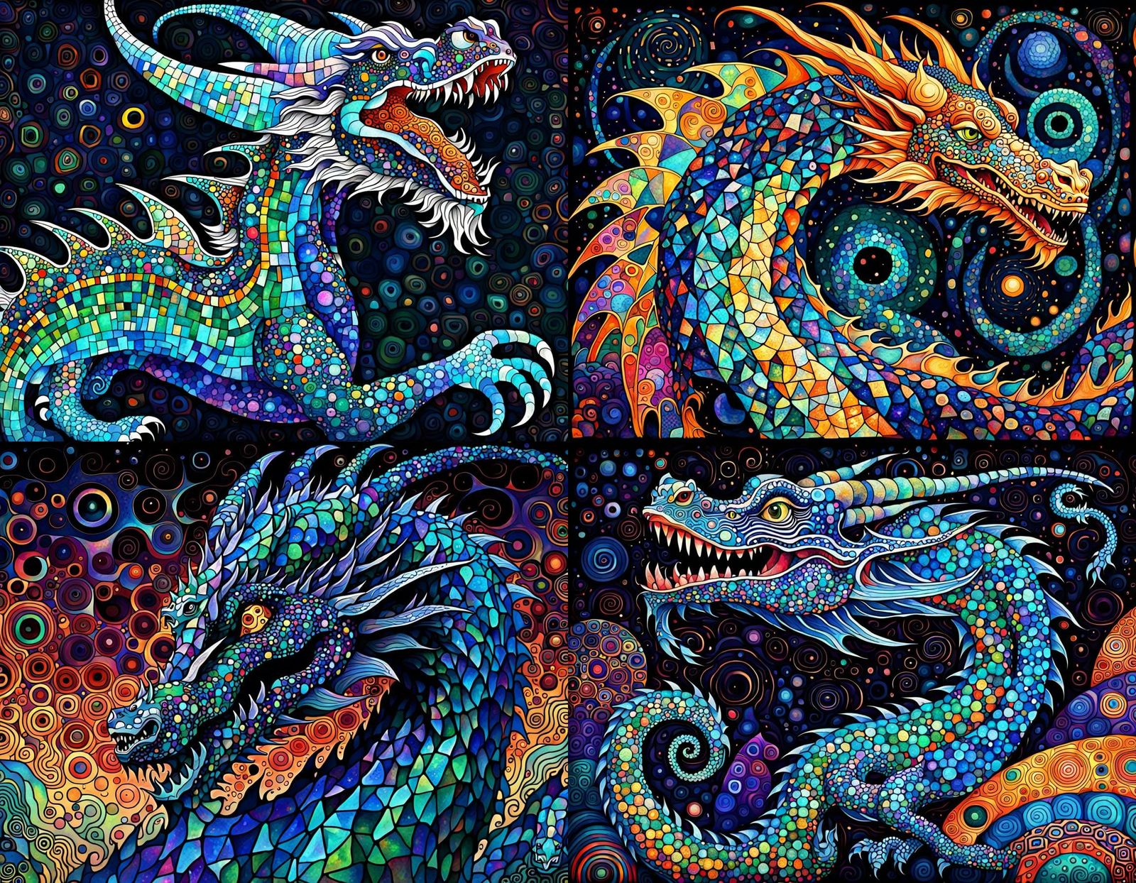 Crystalline Dragon in Klimt-Inspired Fantasy Art