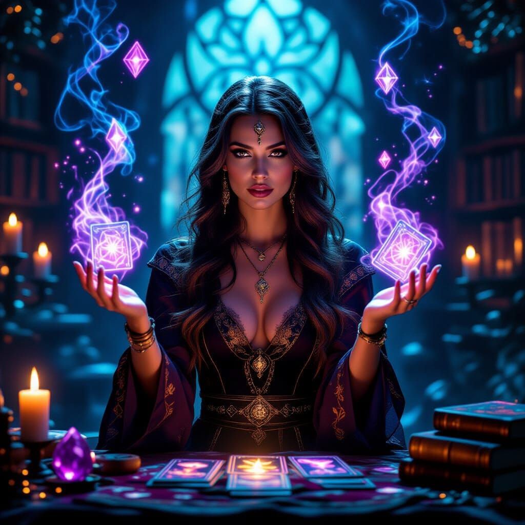 Mysterious Sorceress Performing Rituals in Cinematic Light
