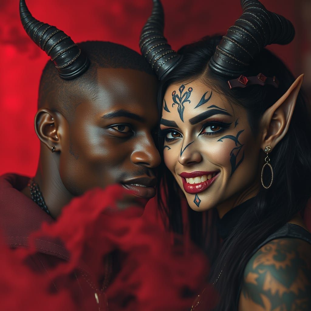 Darkly Glamorous Couple in Red Smoke