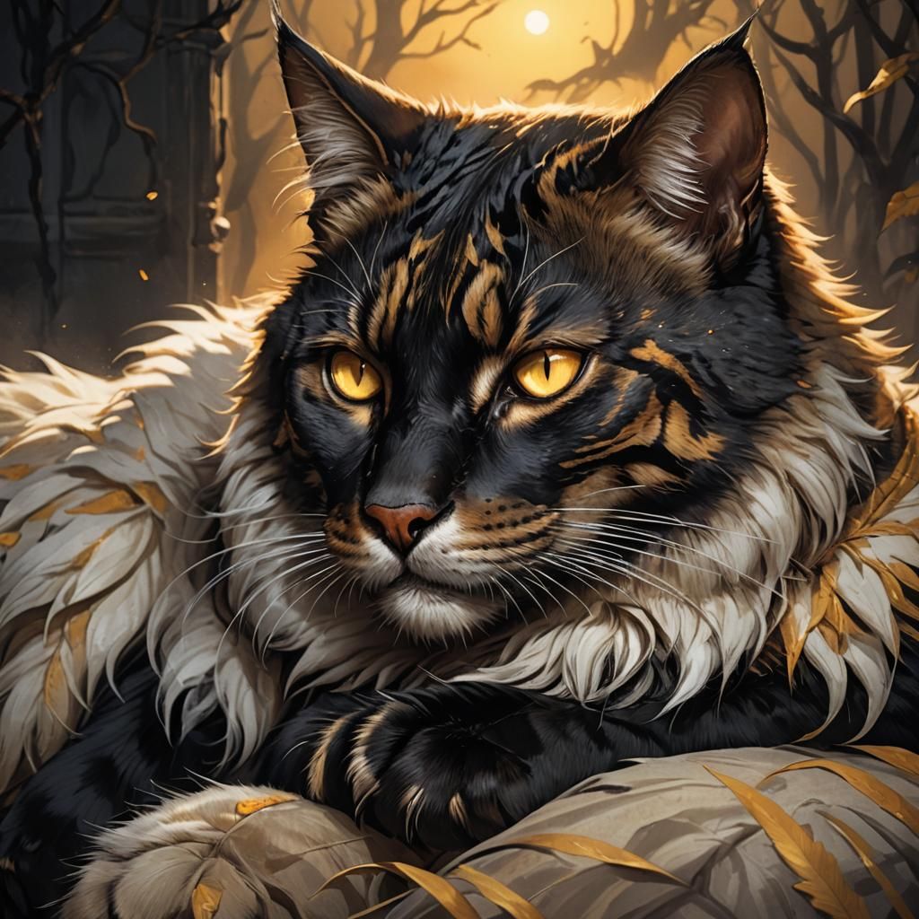 Dark Fantasy Black Cat with Bat Ears