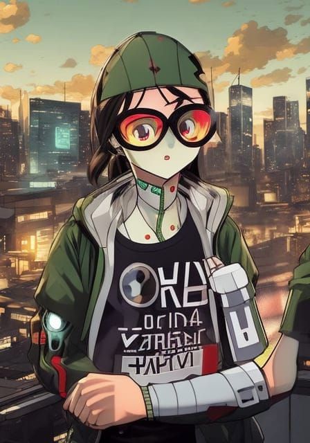 Anime Tech Girl Selfie with Red-Eyed Robot