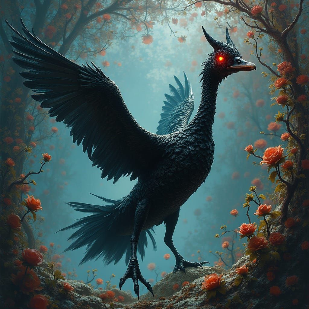 Dark Demon Duck Soars Through Biomechanical Vortex