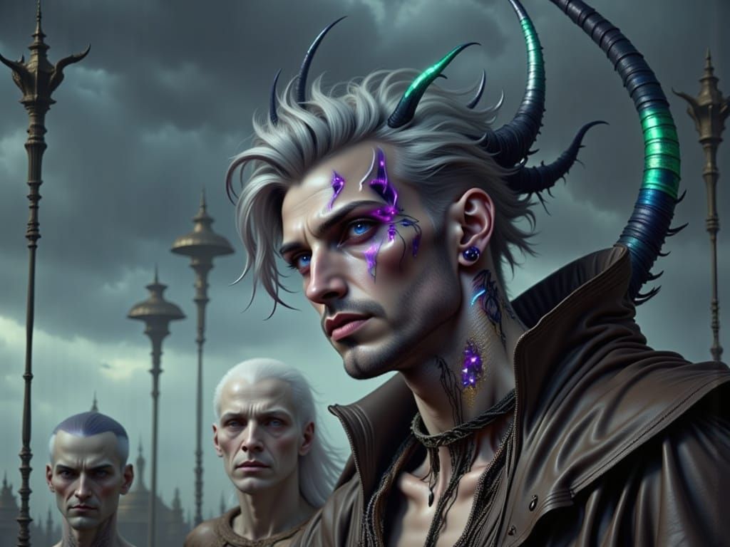 Cyberpunk DJ Portrait with Bioluminescent Gothic Fantasy