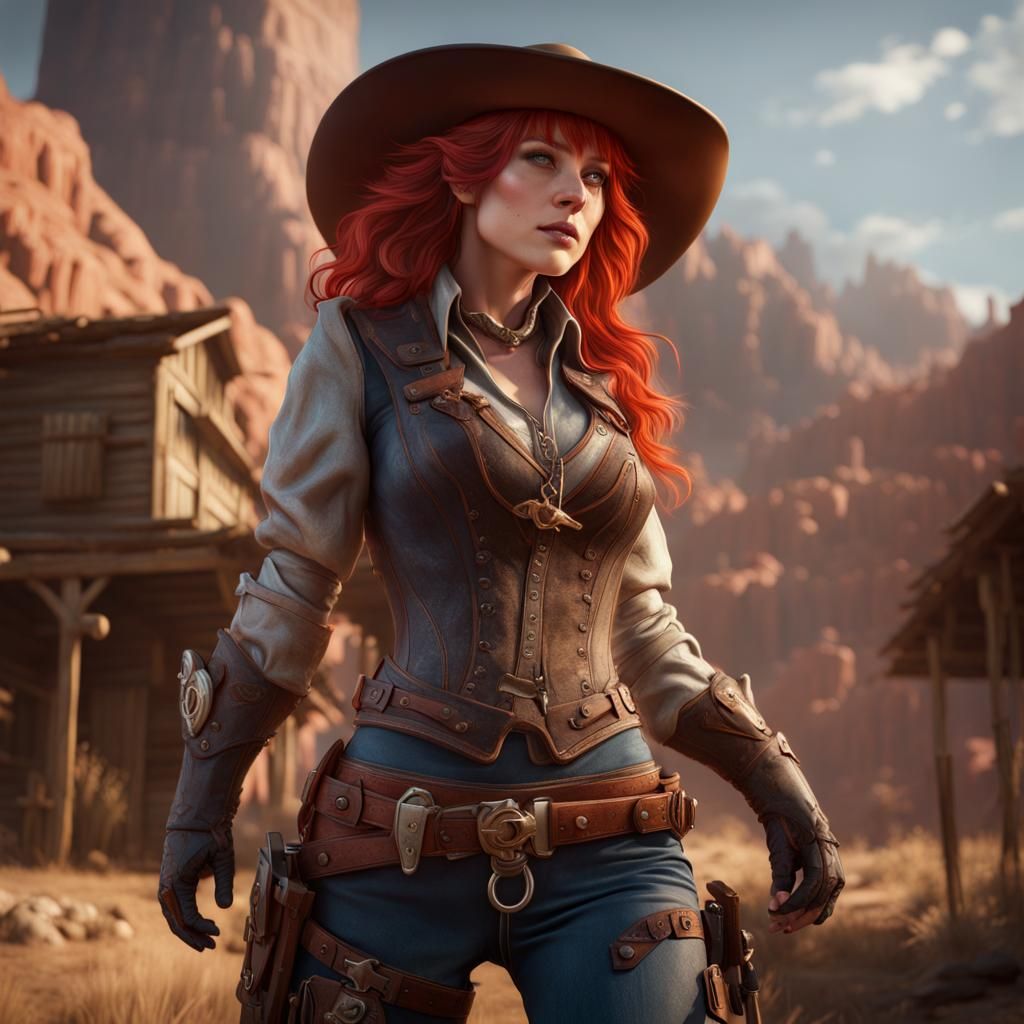 Redhead Cowgirl Fantasy Concept Art