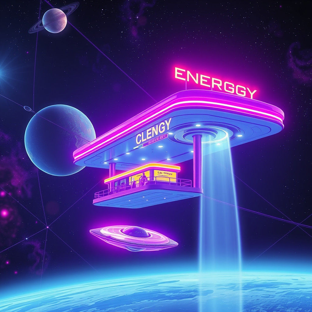 Neon Sci-Fi Gas Station in Space
