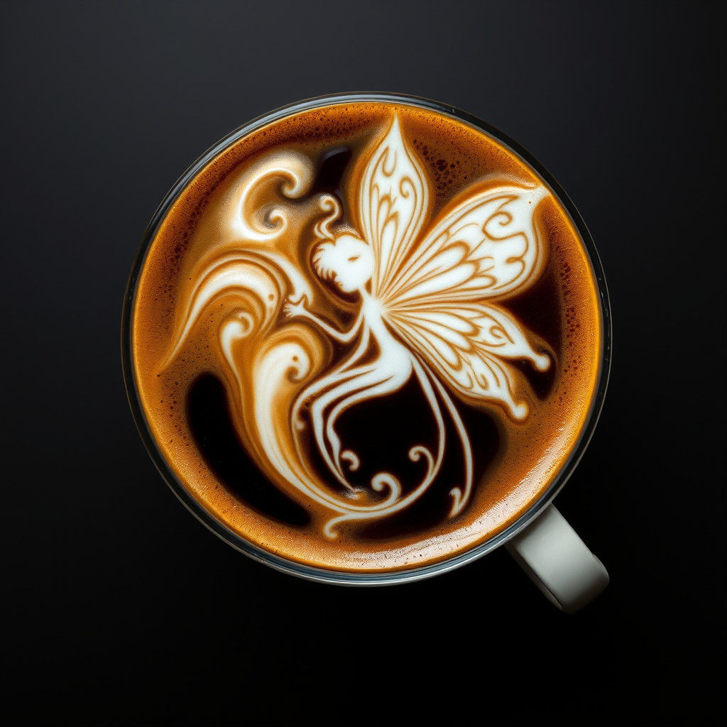 Fairy Latte Art in Digital Illustration Style