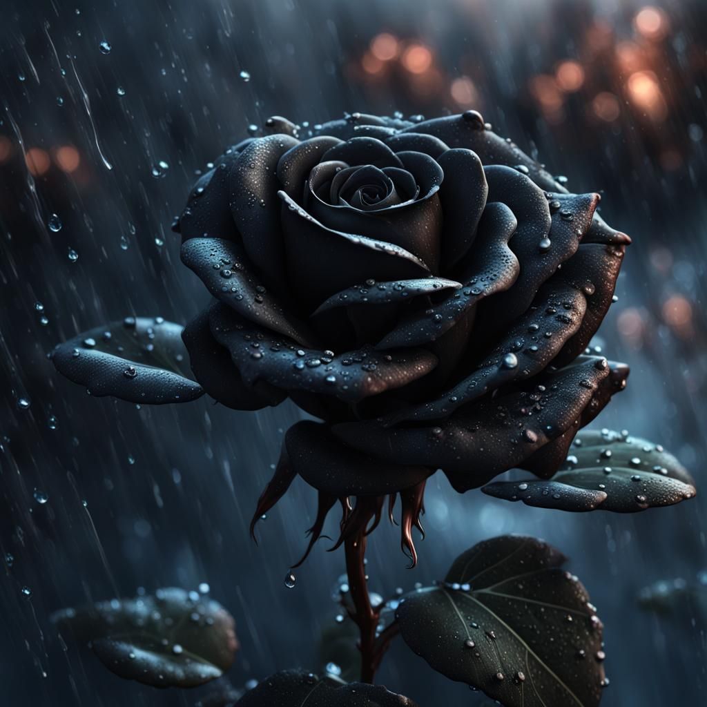 Angelic Black Rose with Water Droplets