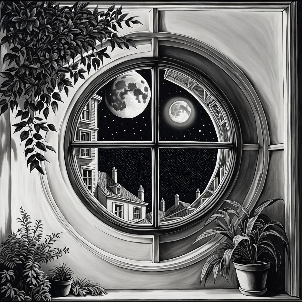 Escher Style Moonlit Optical Illusion Drawing