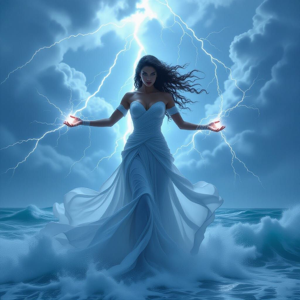 Thunderstorm Goddess Amidst Tempestuous Seas